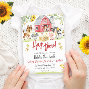 Hallo süße Bauernhoftiere Sonnenblume Baby Shower Einladung