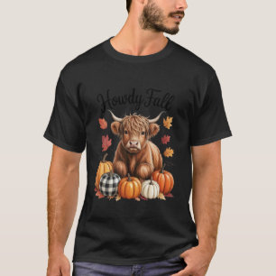 Hallo Süße Highland-Kuh mit Kürbissen und Blättern T-Shirt