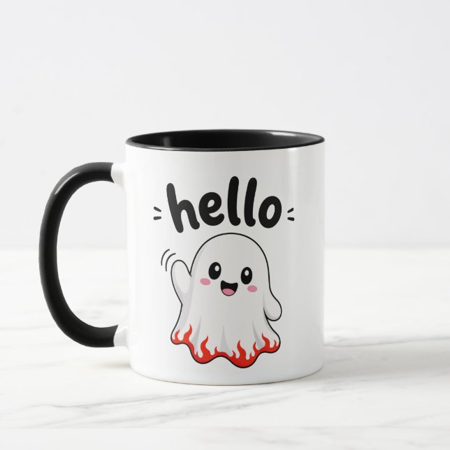 Hallo Süßer Geist mit Feurigem Flammenrand Tasse (Links)
