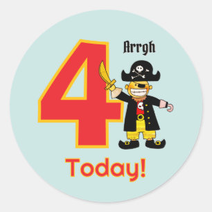 Hallo süßer Piratenjunge zum 4. Geburtstag Runder Aufkleber