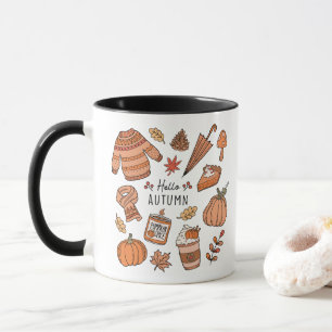 Hallo Tasse Herbst, Fall Vibes Tasse, Retro Doodle