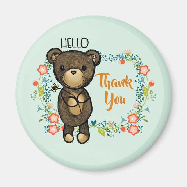 Hallo Teddy Bear mit Blume Danke Magnet (Vorne)