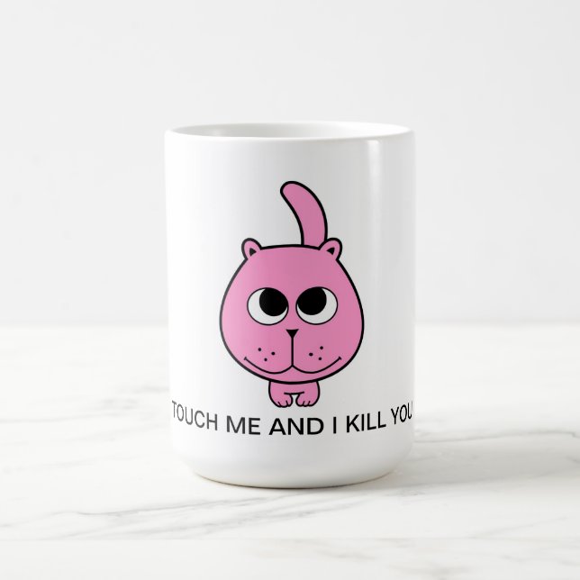 Hallo Text Rosa Kätzchen Kätzchen Lächeln Cartoon Tasse (Mittel)