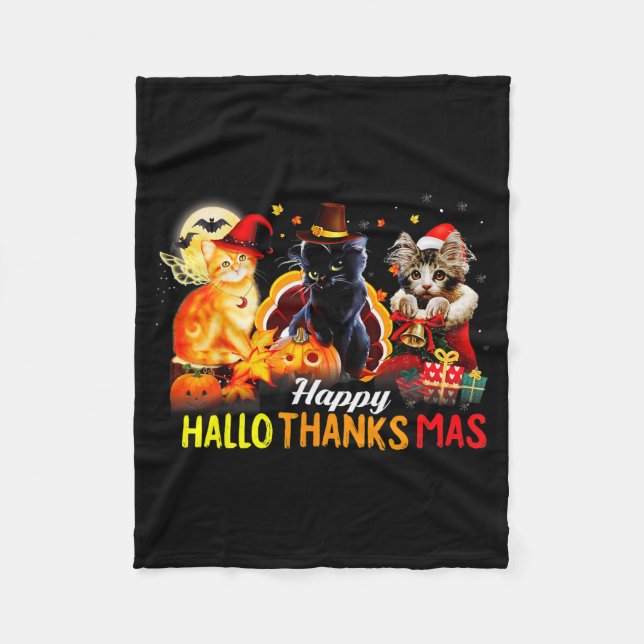 Hallo Thanks Mas Shirt Halloween Cat Love Thanksgi Fleecedecke (Vorderseite)