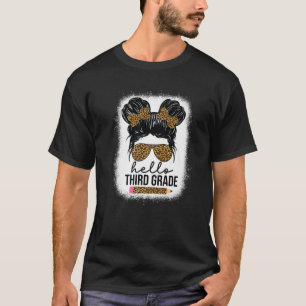 Hallo Third Grade Girls Kids Leopard Messy Bun Hey T-Shirt