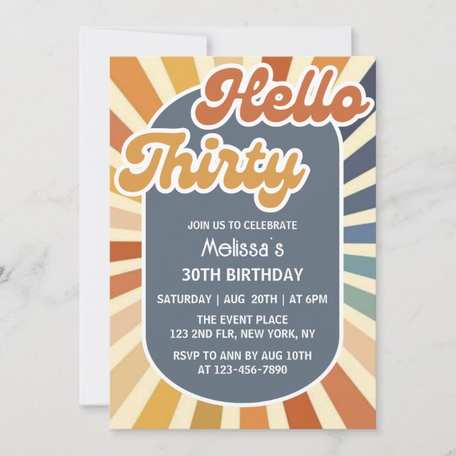 Hallo Thirty Retro Sun Groovy Wave Geburtstag Einladung (Vorderseite)
