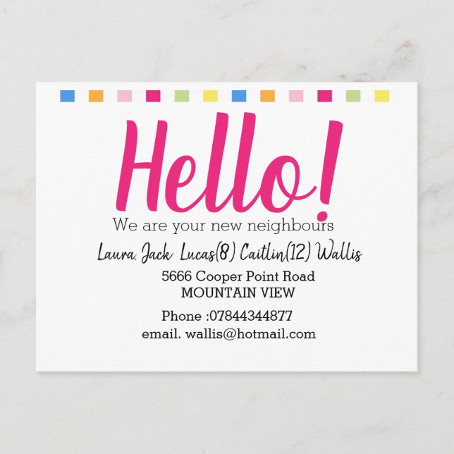 Hallo treffe die Nachbarn Postkarte (Vorderseite)