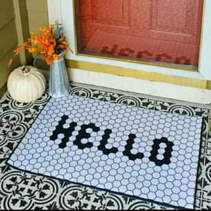 Hallo Trendy Imitate Tile Black & White Thick Bord Fußmatte