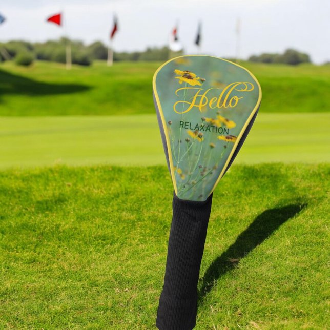 Hallo Typografie Gelbe Wildblume Fotografie Golf Headcover (template driver golf club cover )