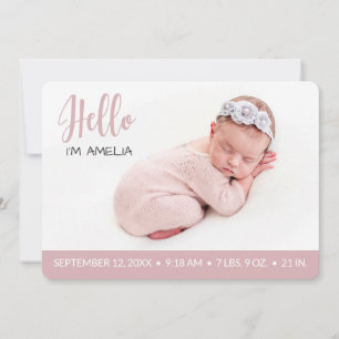 Hallo überlappen Baby Girl Foto modern altrosa Ankündigung