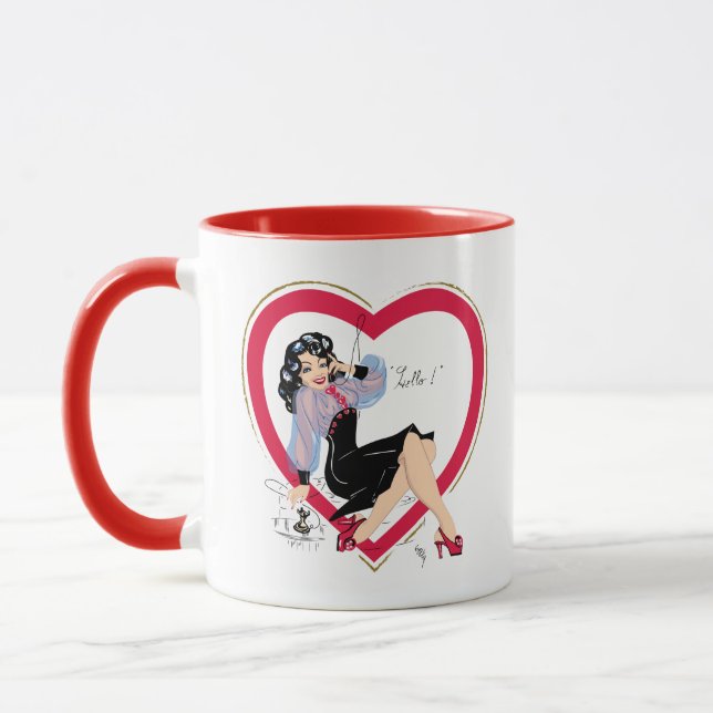 Hallo Valentine Button-Up Girl der 40er Jahre Tasse (Links)