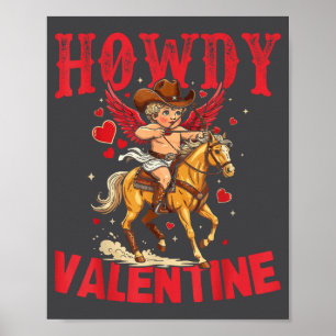 Hallo Valentine Retro-Herz Cowboyhut Western-Kuh Poster
