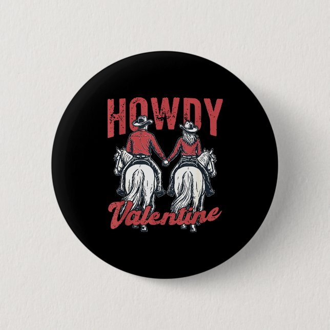 Hallo Valentine Retro Western Paar Liebe  Button (Vorderseite)