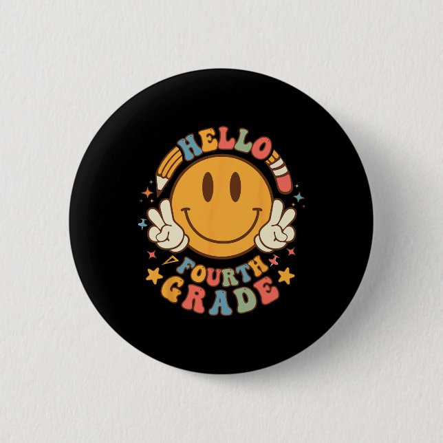 Hallo Vierte Klasse Byck Zurück zur Schule Groovy  Button (Vorderseite)