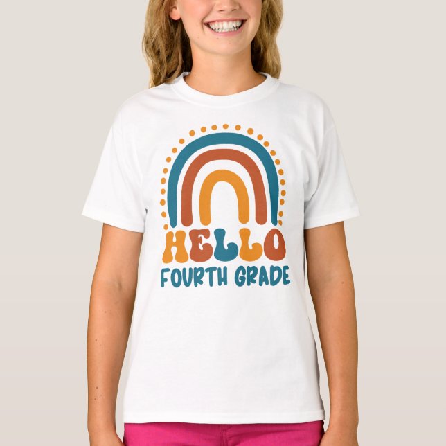 Hallo Vierter Grad Retro Stil boho Regenbogen T-Shirt (Vorderseite)