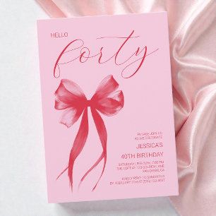 Hallo Vierzig Moderne Schleife Rosa 40. Geburtstag Einladung