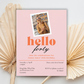 Hallo vierzig Peach 40. Geburtstag Retro-Einladung Postkarte
