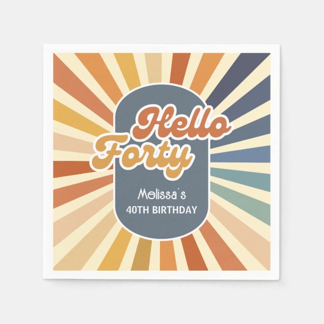 Hallo Vierzig Retro Sonne Groovy Wave Geburtstag Serviette (Vorderseite)