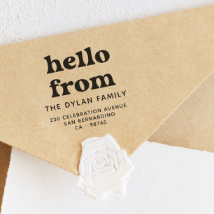 Hallo von Groovy Retro Familienname Rücksendeadres Permastempel