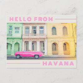 Hallo von Havana Retro Pink Auto & Architektur Postkarte