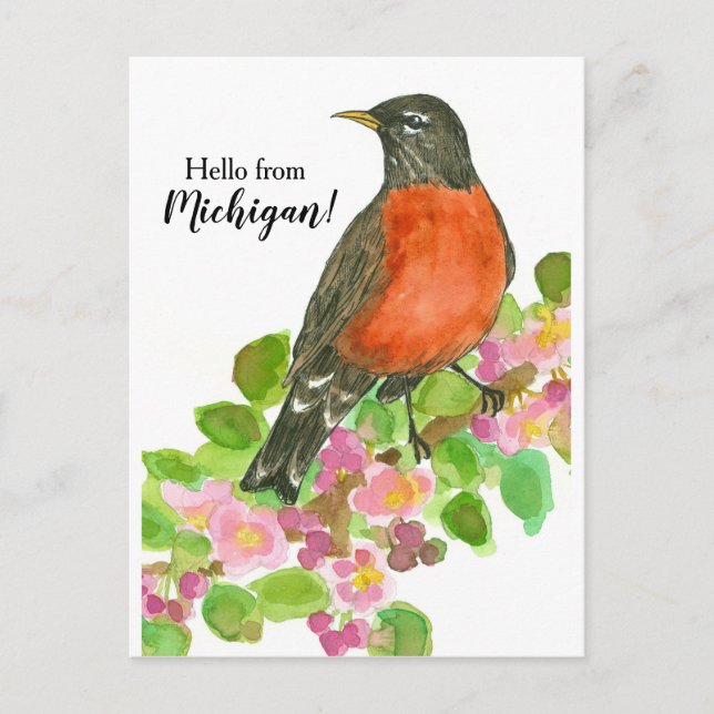 Hallo von Michigan American Robin Postkarte (Vorderseite)