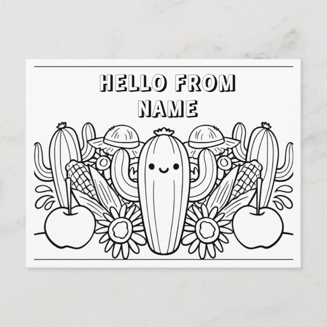 Hallo von [Name] - Farbbare Postkarte für Kinder (Vorderseite)