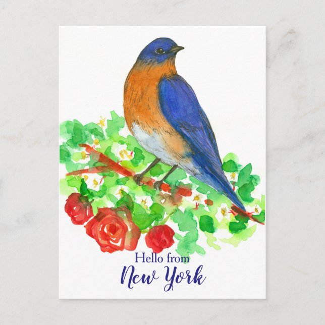Hallo von New York Bluebird Rose Postkarte (Vorderseite)
