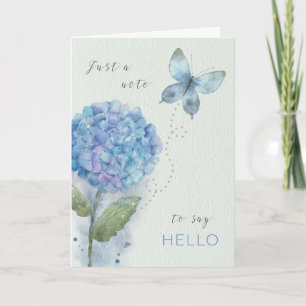 Hallo Watercolor Blue Hydrangea und Butterfly Karte