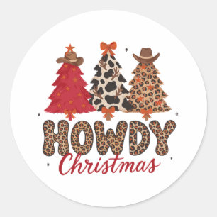 Hallo Weihnachten Flauschige Bäume Cowboy Hüte Leo Runder Aufkleber