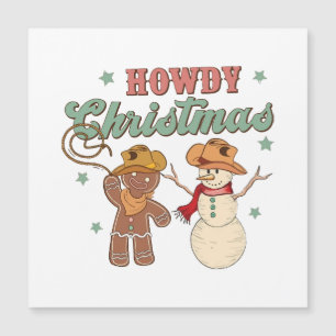 Hallo Weihnachten Groovy Cowboy Schneemann Wester Magnetkarte