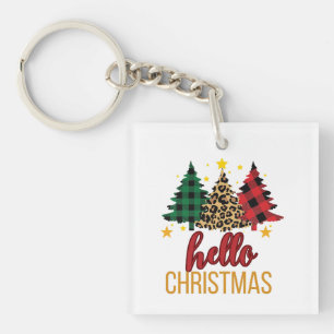 Hallo Weihnachten Leopard Print Kariert Trees Schl Schlüsselanhänger