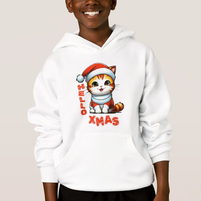 Hallo Weihnachten - Niedliche Weihnachtskatze in e Hoodie (Vorderseite)