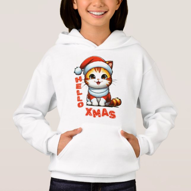 Hallo Weihnachten - Niedliche Weihnachtskatze in e Hoodie (Vorderseite)