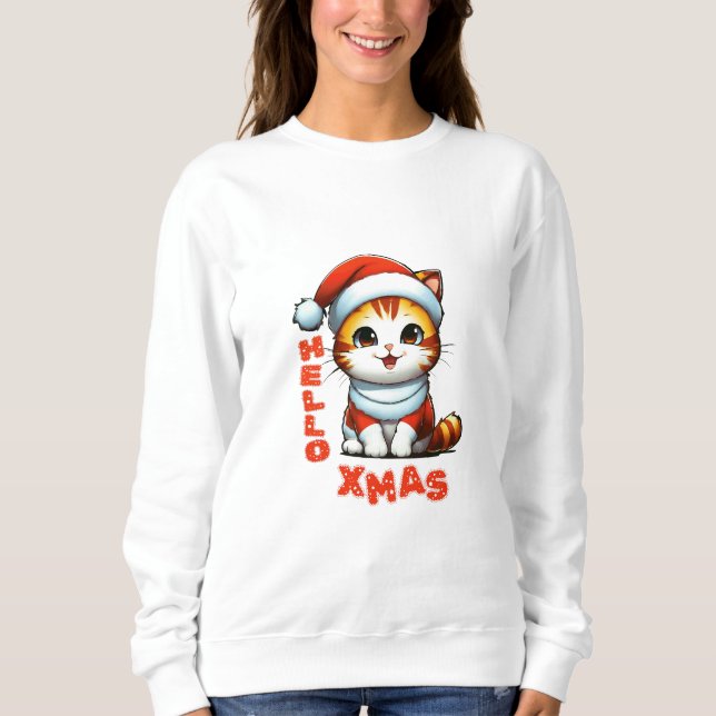 Hallo Weihnachten - Niedliche Weihnachtskatze in e Sweatshirt (Vorderseite)