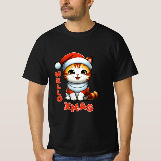 Hallo Weihnachten - Niedliche Weihnachtskatze in e T-Shirt (Vorderseite)