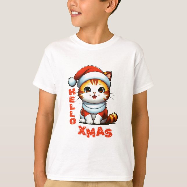 Hallo Weihnachten - Niedliche Weihnachtskatze in e T-Shirt (Vorderseite)