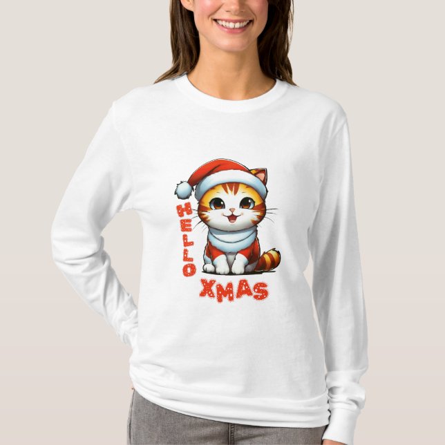 Hallo Weihnachten - Niedliche Weihnachtskatze in e T-Shirt (Vorderseite)