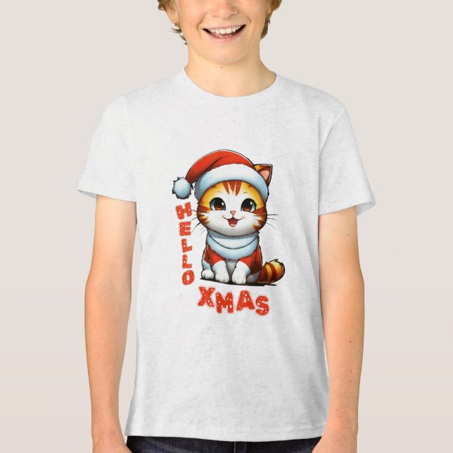 Hallo Weihnachten - Niedliche Weihnachtskatze in e Tri-Blend Shirt (Vorderseite)