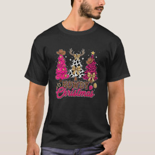 Hallo Weihnachten Rosa Leopard Kuh-Druck Baum Coqu T-Shirt