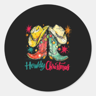 Hallo Weihnachten Xmas Cowboy Stiefel Western Pyja Runder Aufkleber