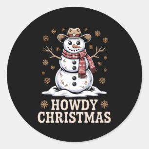 Hallo Weihnachts Cowboy Schneemann Western Winter Runder Aufkleber