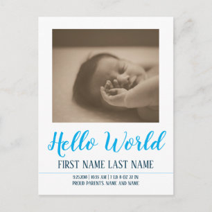 Hallo Welt - Geburtsanzeige mit Foto Feiertagspostkarte