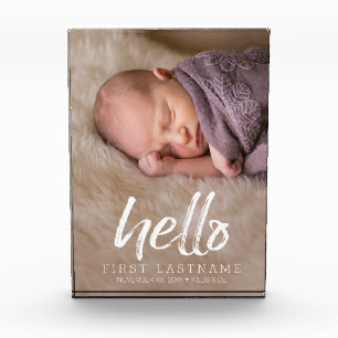 Hallo Whimsical gebürstete Schrift mit Baby-Foto Fotoblock