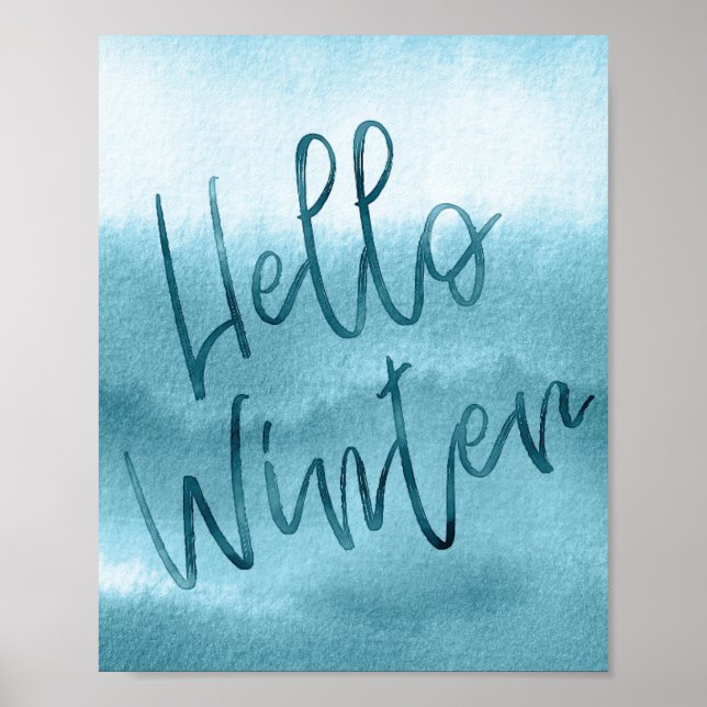 Hallo Winter Blue Watercolor Saisonposter Poster (Vorne)