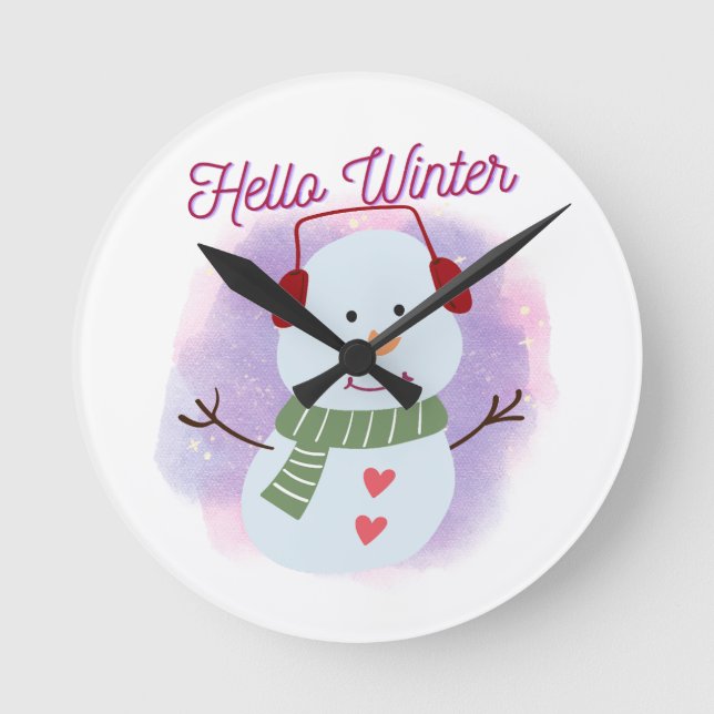 Hallo Winter Runde Wanduhr (Vorderseite)