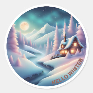 Hallo Winter Runder Aufkleber