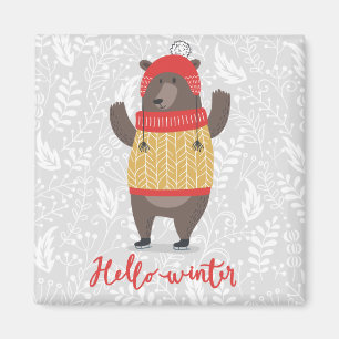 Hallo Winter Saison Gruß Illustration Bärenkunst Magnet