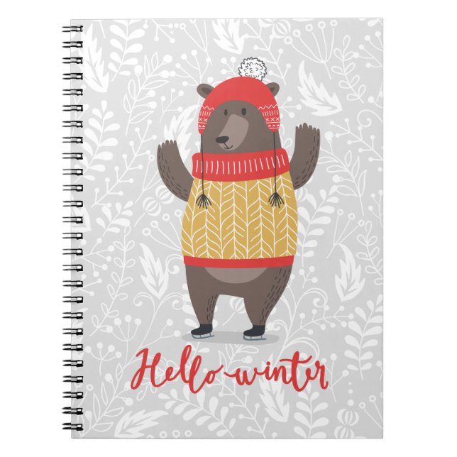 Hallo Winter Saison Gruß Illustrationsbär Notizblock (Vorderseite)