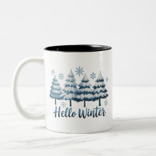 Hallo Winter Saison Vibes Bäume Schneeflocken Xmas Zweifarbige Tasse
