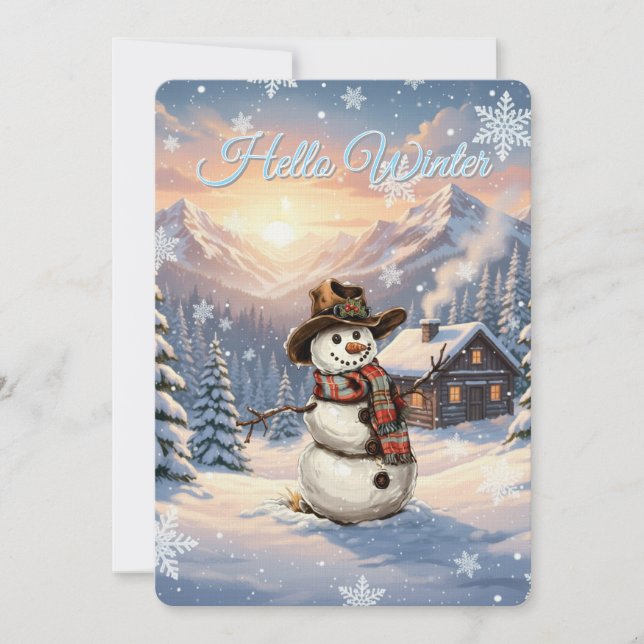 Hallo Winter Schneemann Personalisierter Text Einladung (Vorderseite)